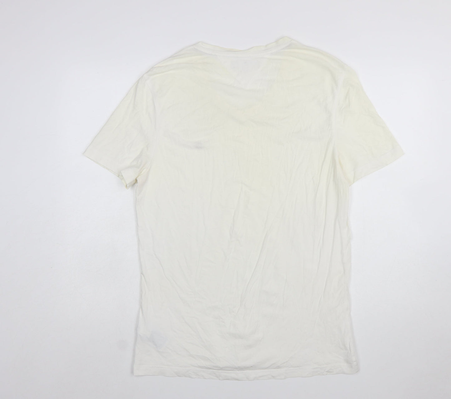 Tommy Hilfiger Men's Ivory V-Neck Short Sleeve Cotton T-Shirt L