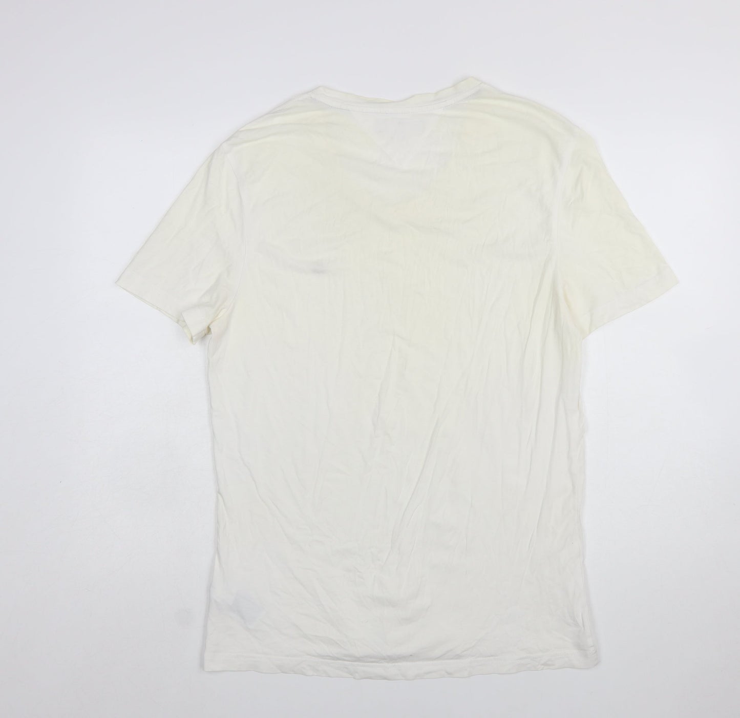 Tommy Hilfiger Men's Ivory V-Neck Short Sleeve Cotton T-Shirt L