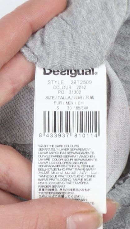 Desigual Womens Grey Floral Print Short Sleeve T-Shirt Size S