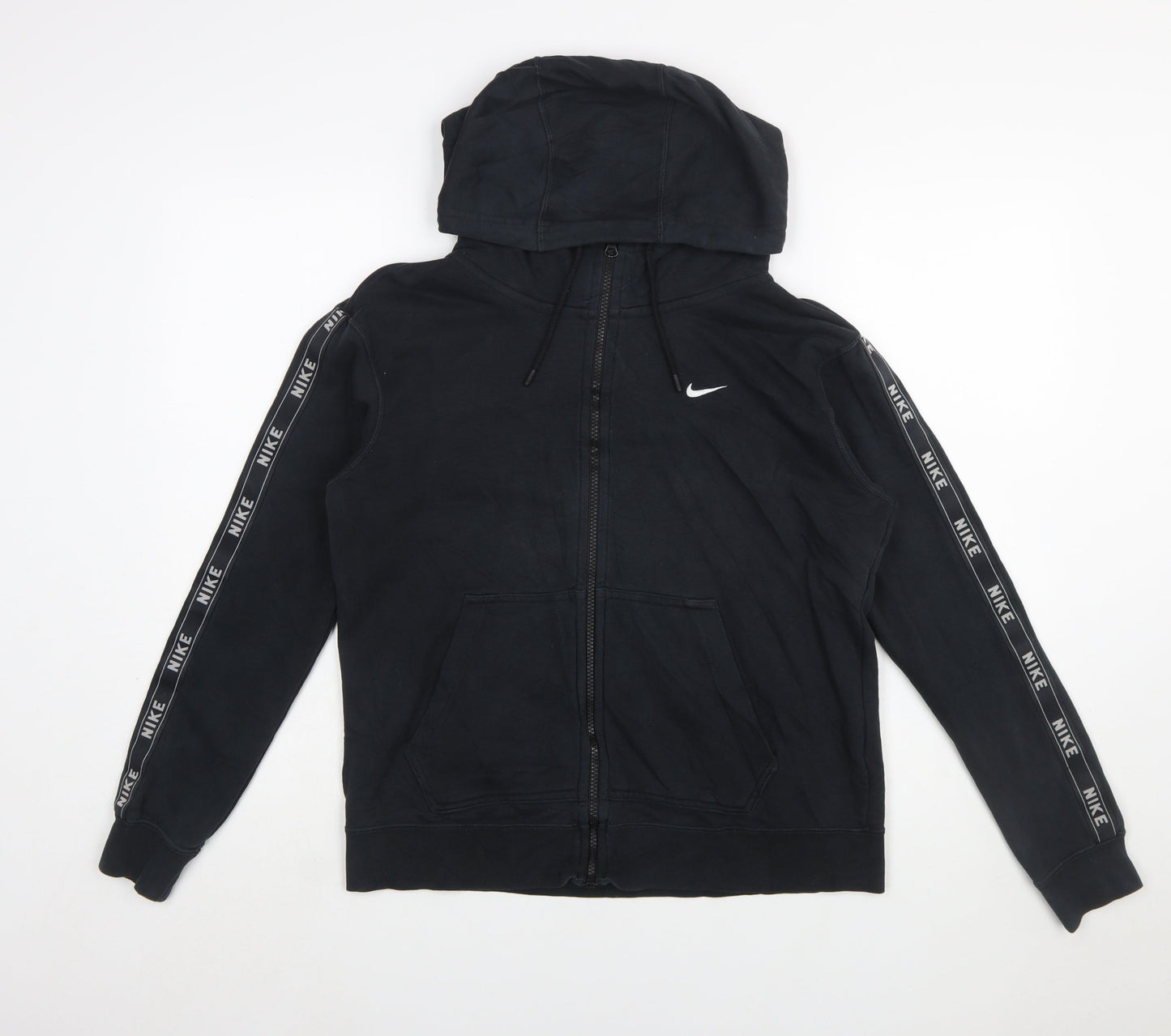 Nike Women Black Full Zip Hoodie Small Hooded Logo Tape Design
