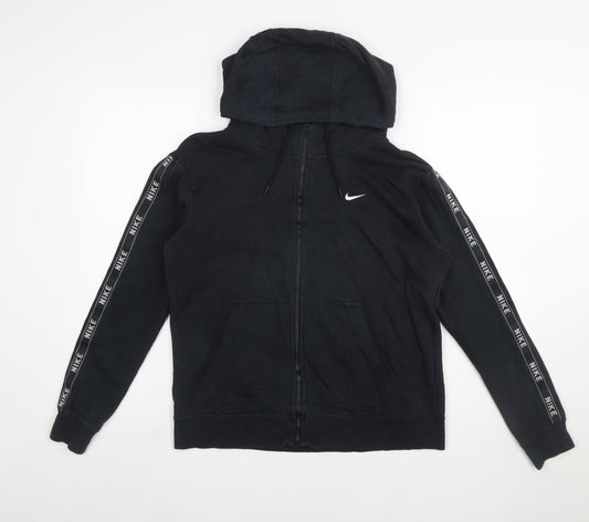 Nike Women Black Full Zip Hoodie Small Hooded Logo Tape Design