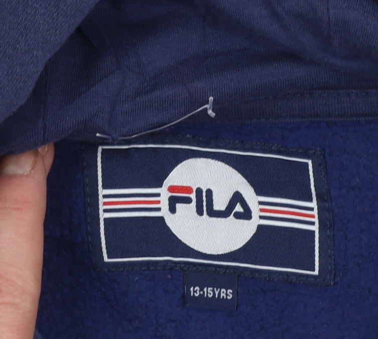 FILA Boys Blue Red White Pullover Hoodie 13-15 Years Colourblock Cotton Blend