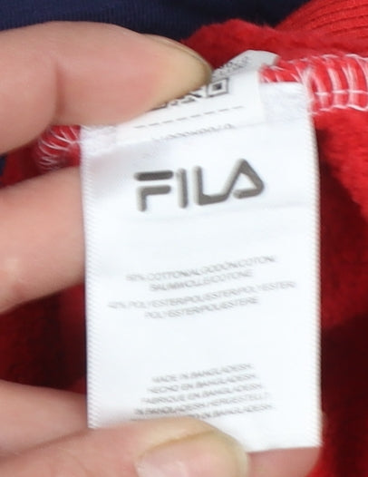 FILA Boys Blue Red White Pullover Hoodie 13-15 Years Colourblock Cotton Blend