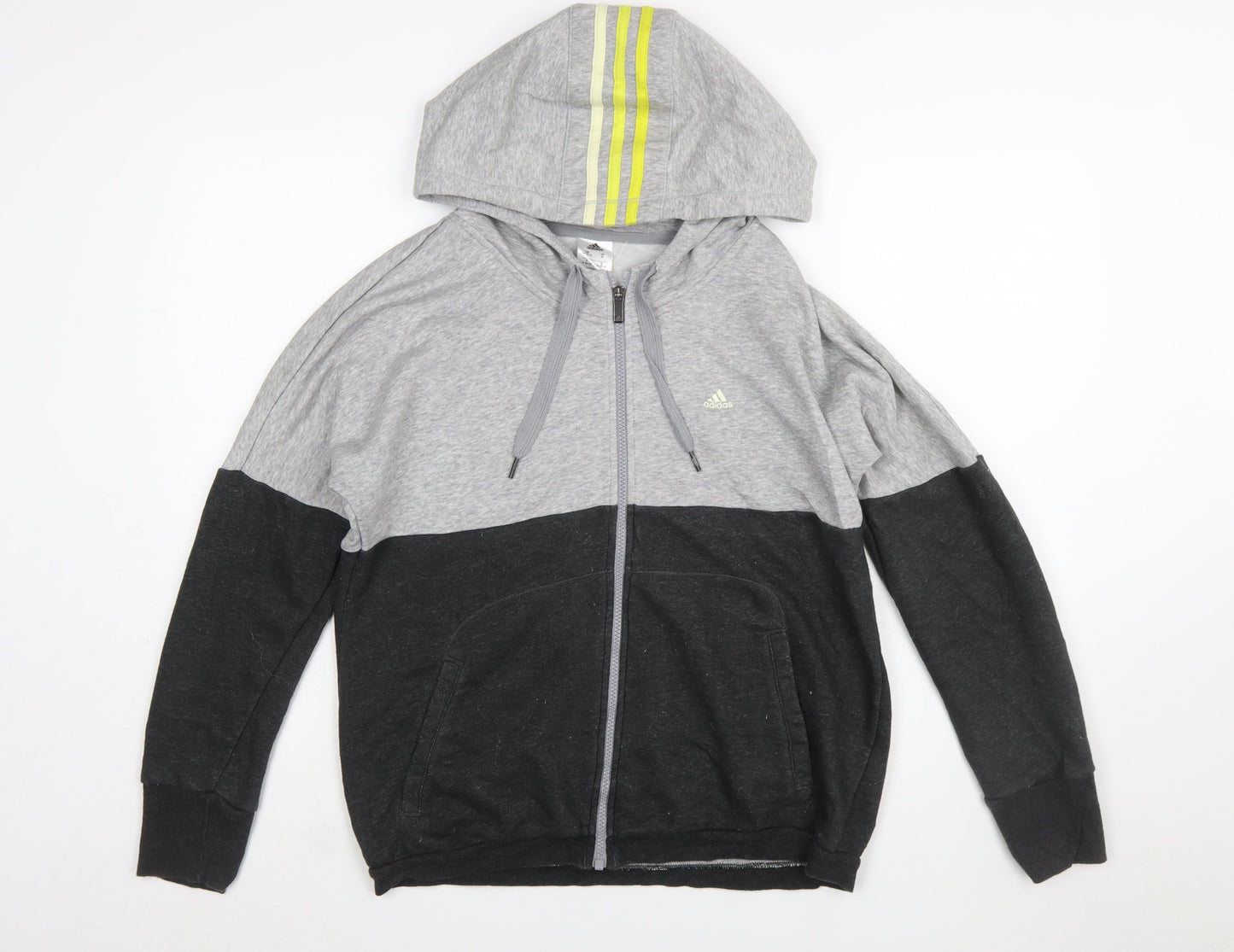 Adidas Womens Grey Black Full Zip Hoodie Size M 12-14 Colourblock