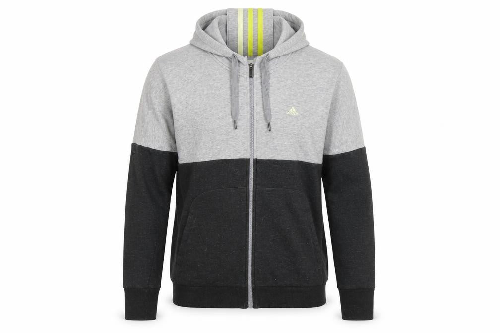 Adidas Womens Grey Black Full Zip Hoodie Size M 12-14 Colourblock