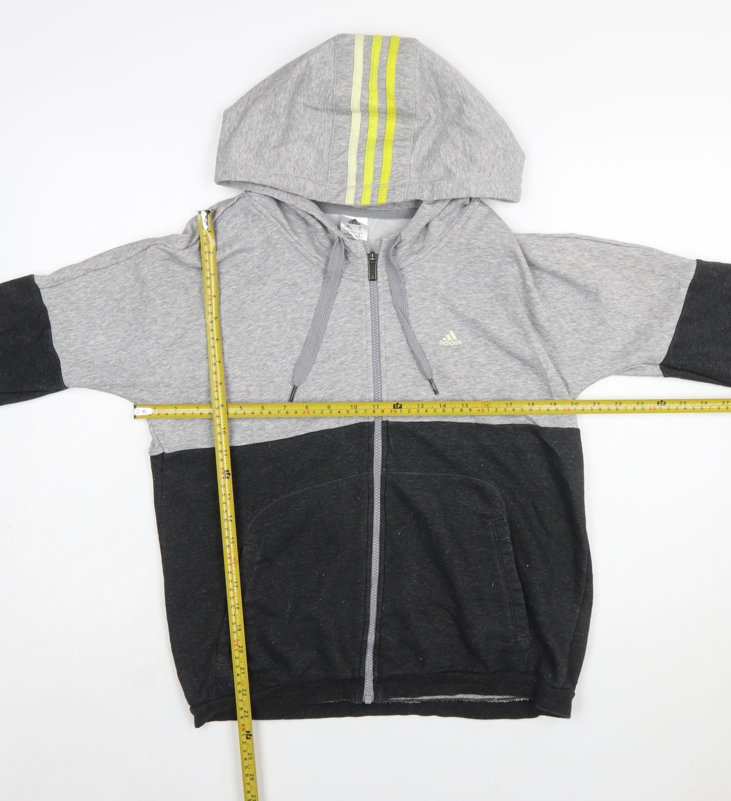 Adidas Womens Grey Black Full Zip Hoodie Size M 12-14 Colourblock