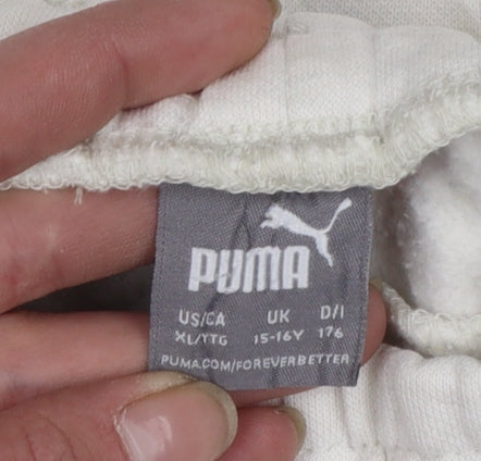 Puma Boys White Jogger Sweatpants XL 15-16 Years Elastic Waist Pockets