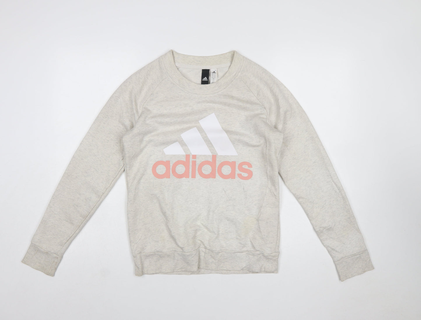 Adidas Women Beige Crew Neck Pullover Sweatshirt Size 8 Cotton Blend