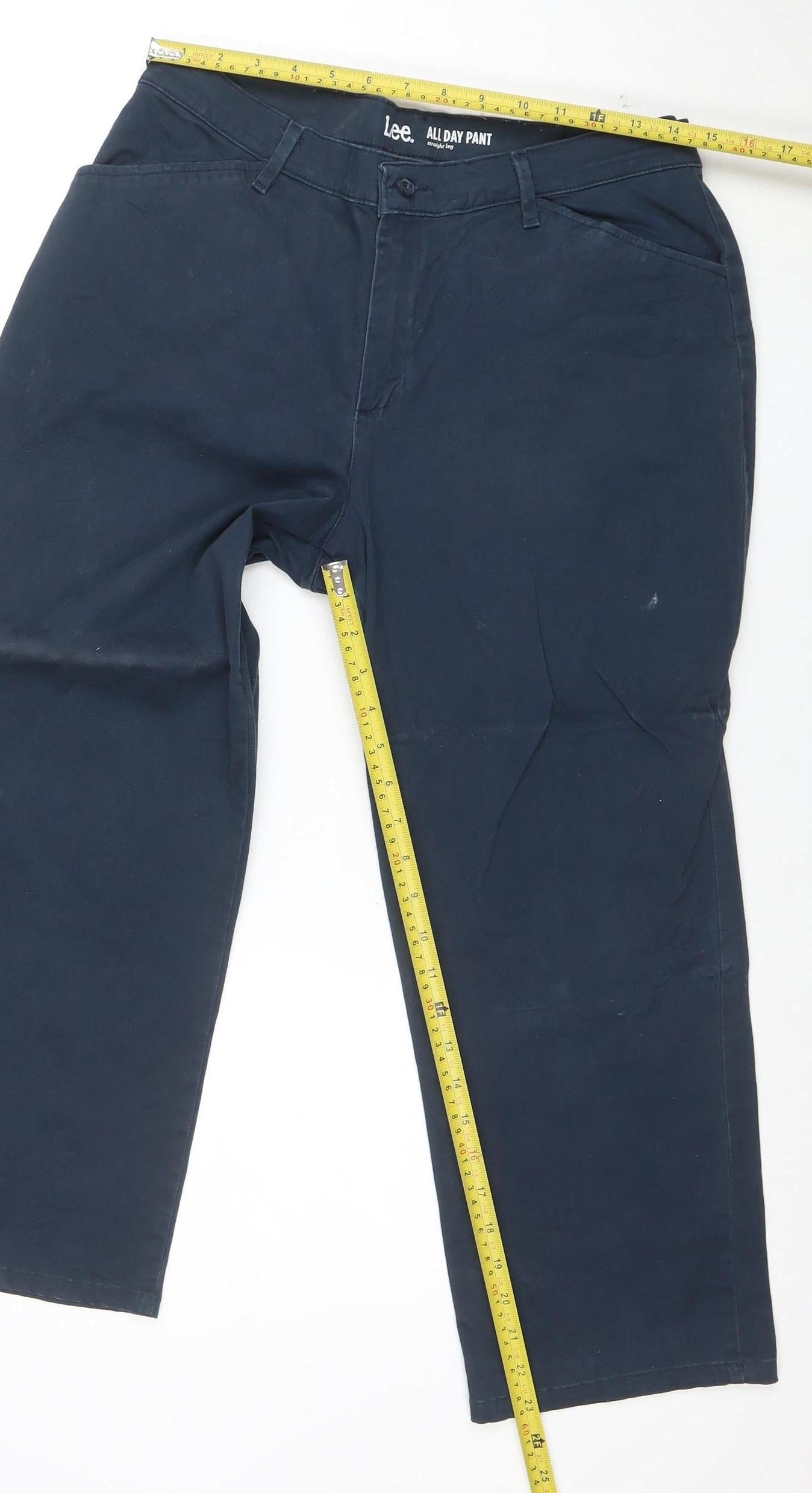 Lee Women's Blue Cotton Blend Straight Leg All Day Pants Size 12 Short