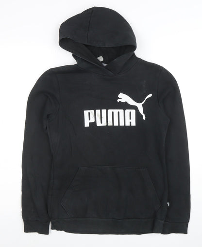 Additional front view of Puma boys’ black pullover hoodie, size 14, years cotton blend logo print