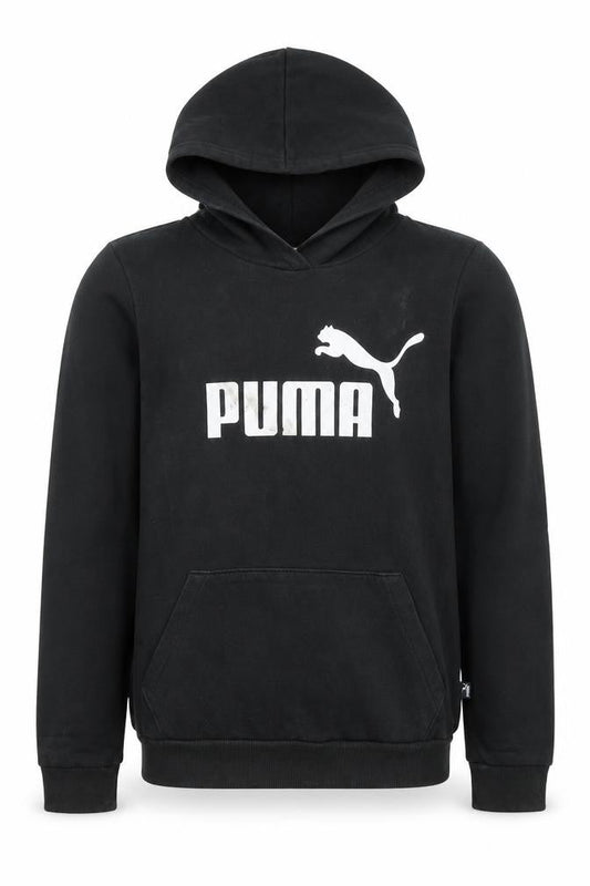 Puma Boys Black Pullover Hoodie Size 14 Years Cotton Blend Logo Print