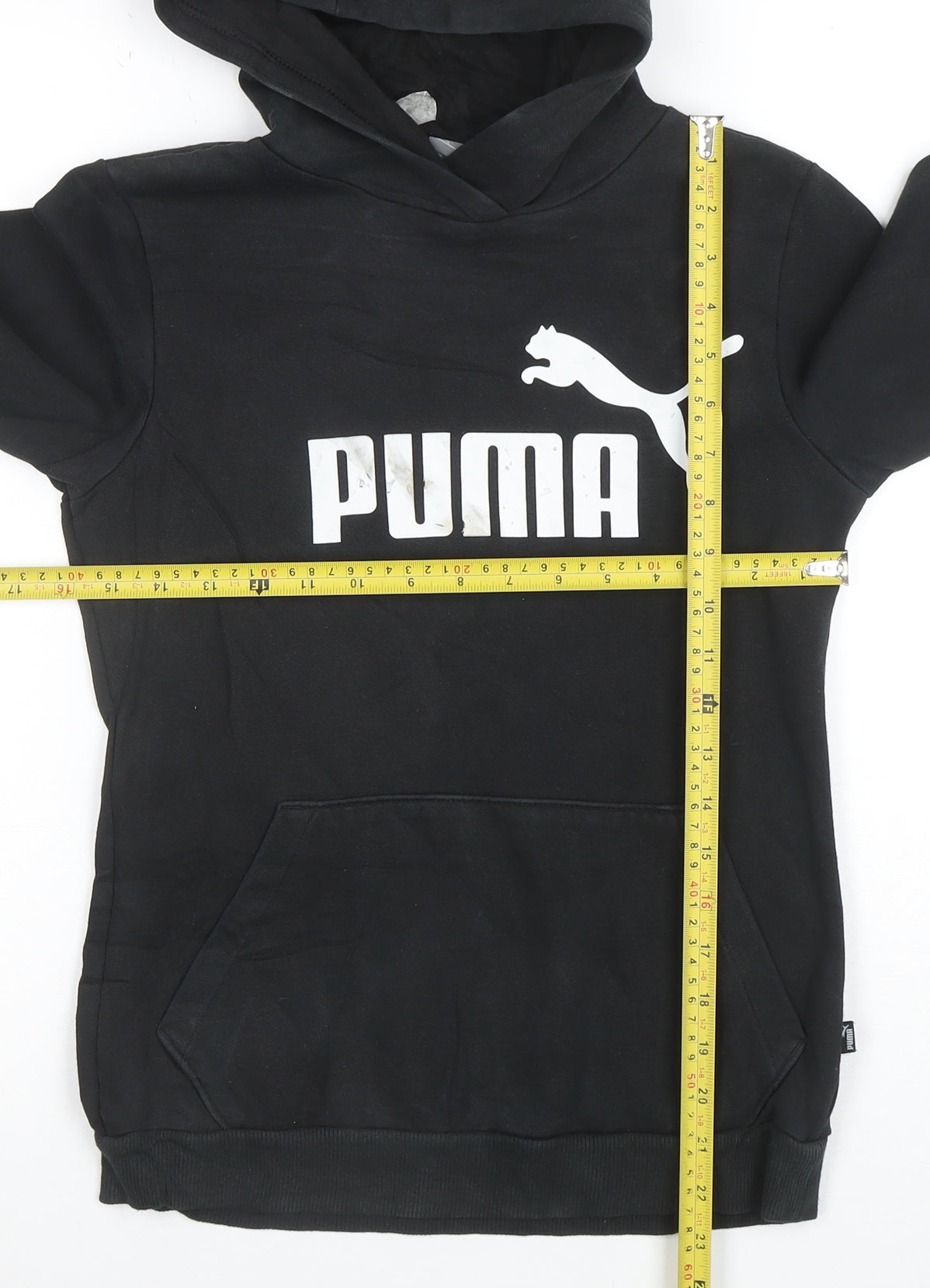 Puma Boys Black Pullover Hoodie Size 14 Years Cotton Blend Logo Print
