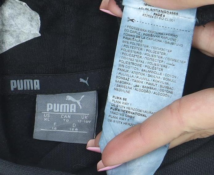 Puma Boys Black Pullover Hoodie Size 14 Years Cotton Blend Logo Print
