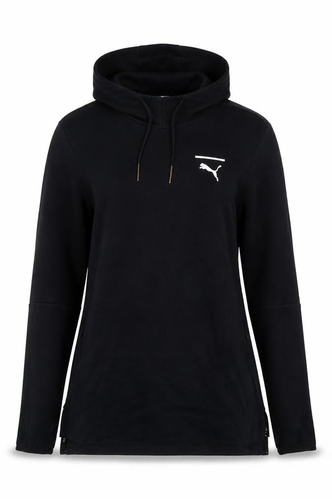 Puma Women Black Small Hooded Pullover Sweatshirt with Logo