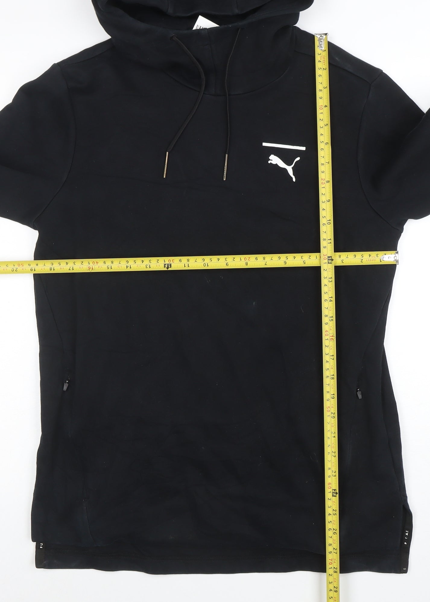 Puma Women Black Small Hooded Pullover Sweatshirt with Logo