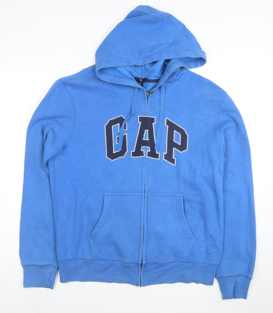 Preloved GAP Men's Blue Full Zip Logo Hoodie Size M Cotton Blend - Front