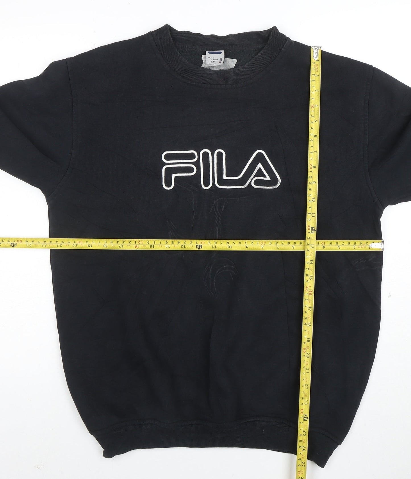 FILA Mens Black Pullover Sweatshirt L Logo Crew Neck Sportswear