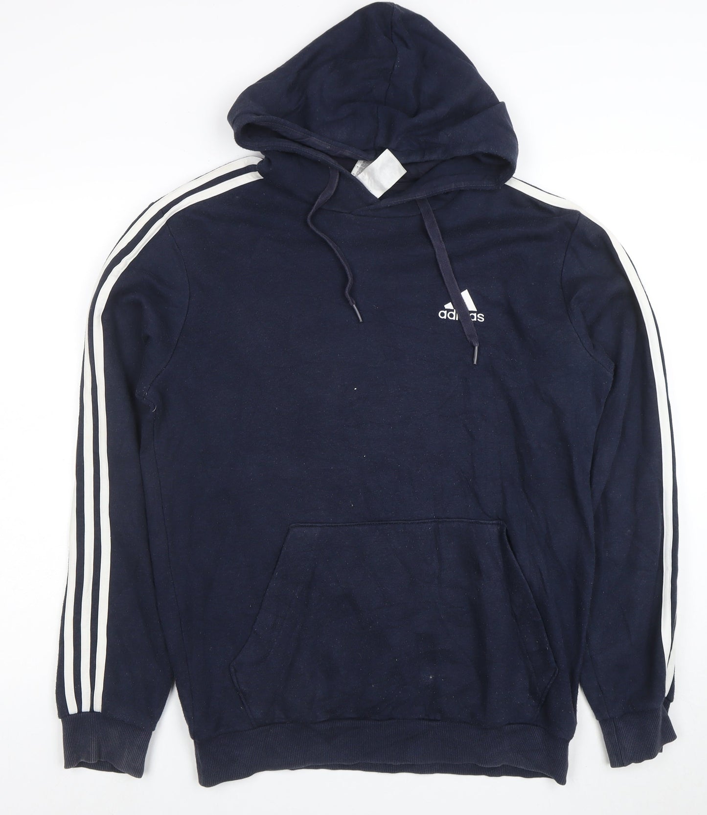 Adidas Mens Navy Hoodie Size M Cotton Blend Pullover Three Stripe