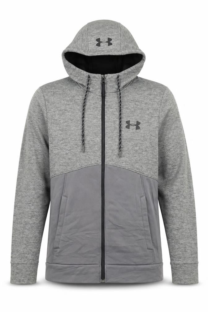 Under Armour Men Grey Full Zip Hooded Fleece Hoodie Size M