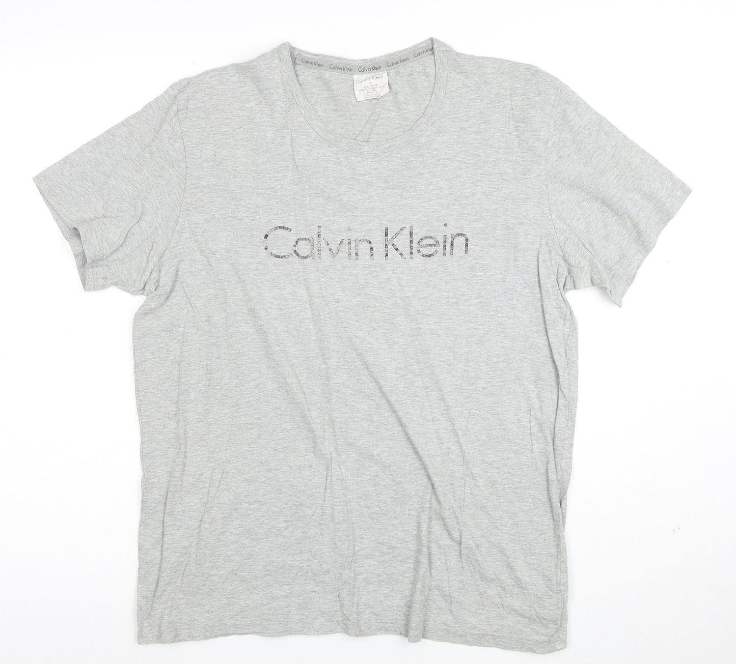 Calvin Klein Men's Grey Logo Crew Neck Cotton T-Shirt Size M