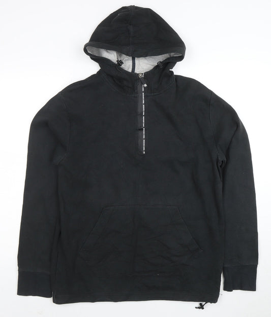 Preloved DC Mens Black Half Zip Hoodie Medium Fleece Streetwear - Front