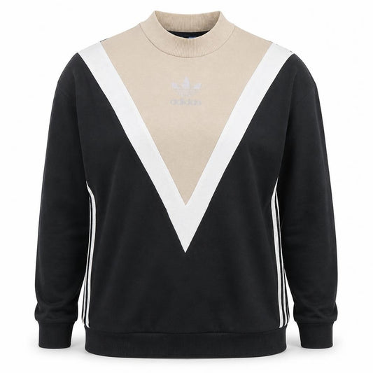 Adidas Women Beige Black Logo Pullover Sweatshirt Size 10