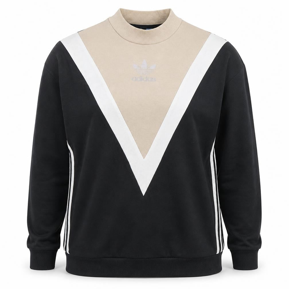 Adidas Women Beige Black Logo Pullover Sweatshirt Size 10