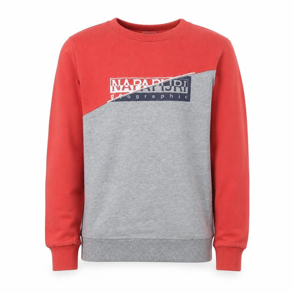 Napapijri Boys Red Grey Pullover Sweatshirt Size 12 Cotton Blend Logo Graphic