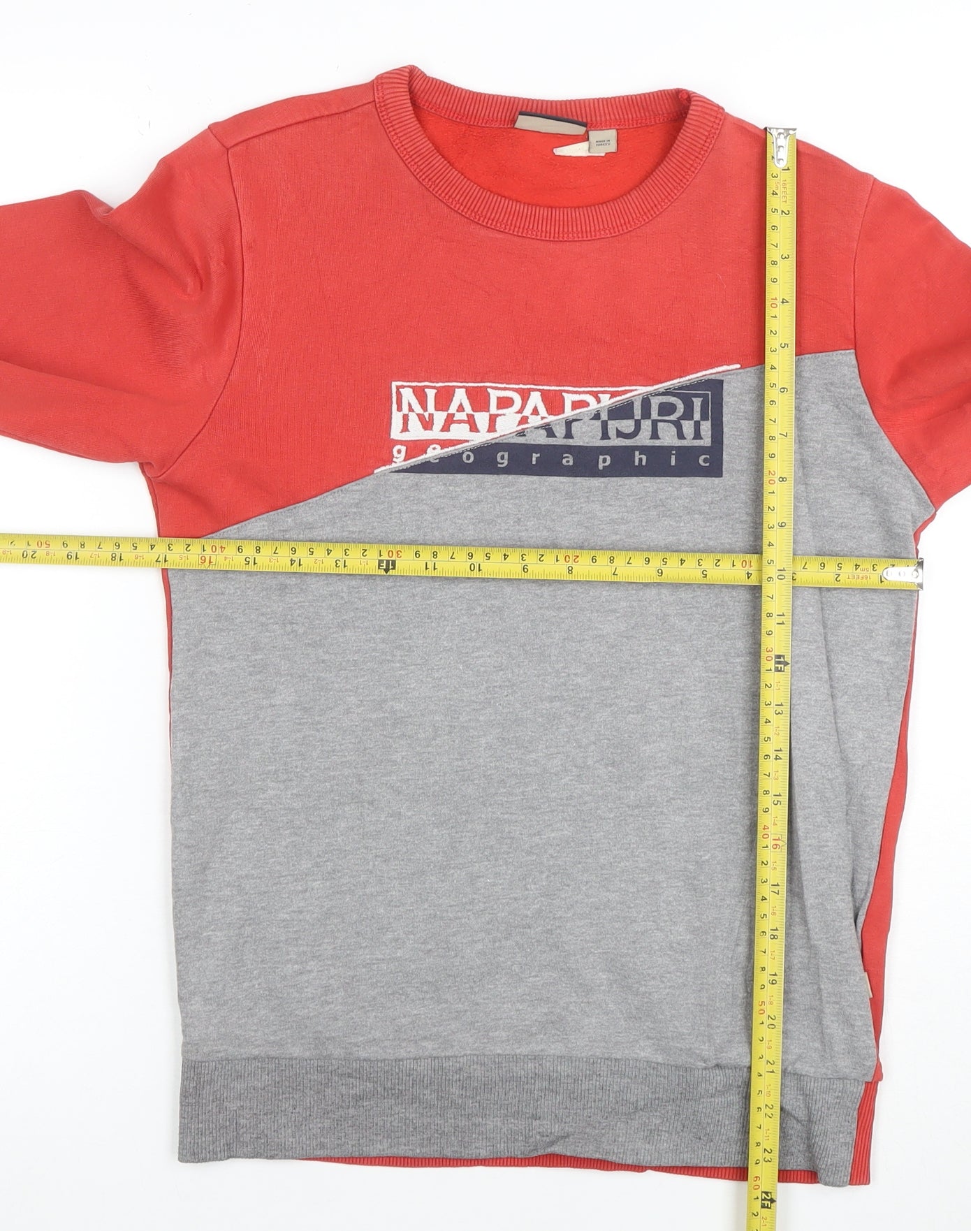 Napapijri Boys Red Grey Pullover Sweatshirt Size 12 Cotton Blend Logo Graphic