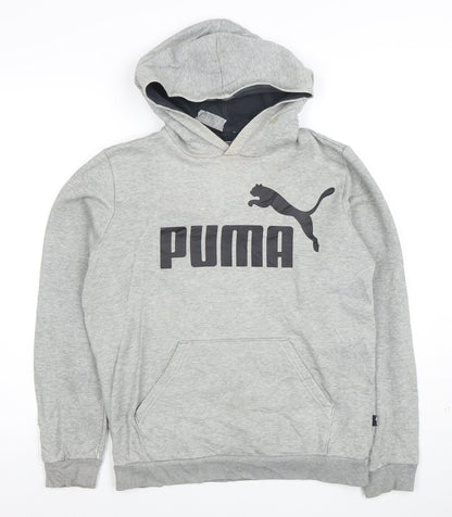 Additional front view of Puma boys’ grey pullover hoodie xl 13-14 years cotton blend logo
