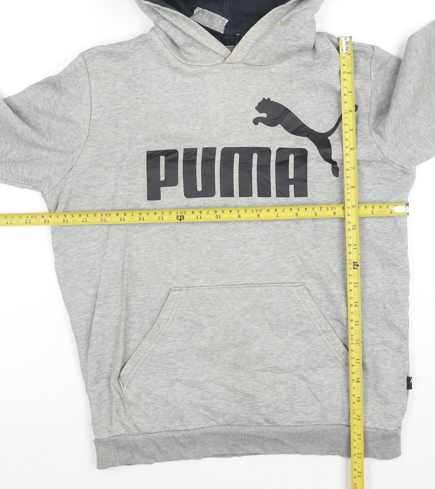 Puma Boys Grey Pullover Hoodie XL 13-14 Years Cotton Blend Logo