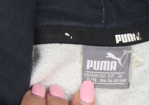 Puma Boys Grey Pullover Hoodie XL 13-14 Years Cotton Blend Logo