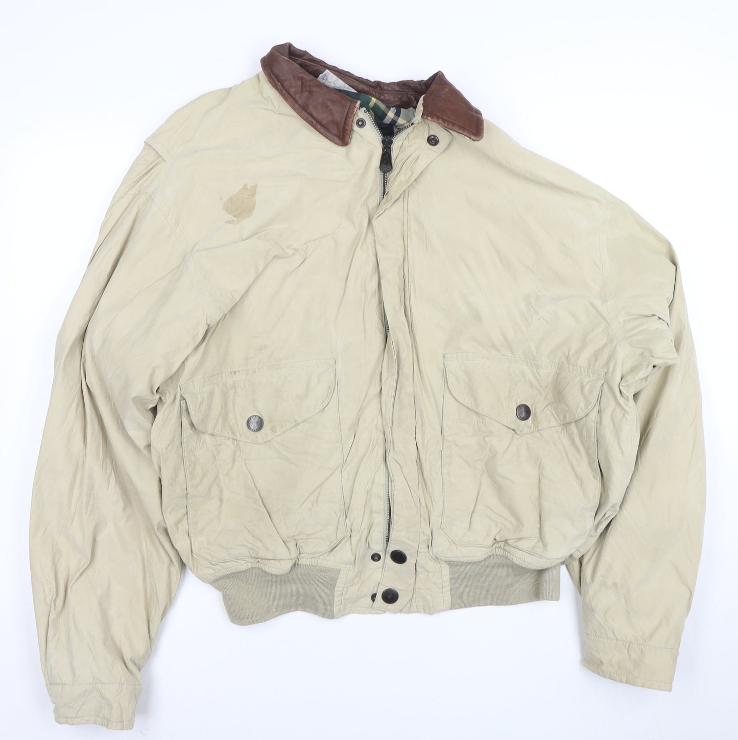 Nautica Men's Beige XL Bomber Jacket with Leather Collar