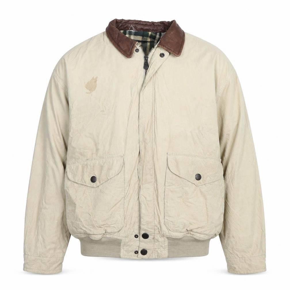 Nautica Men's Beige XL Bomber Jacket with Leather Collar