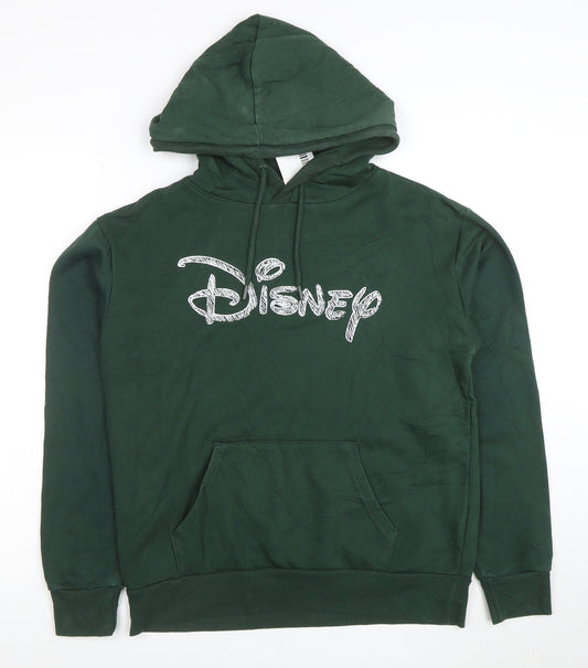 Disney Women's Green Pullover Hoodie XS Relaxed Fit Cotton Blend