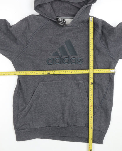 Close-up detail of Adidas boys’ grey pullover hoodie 13-14 years performance essentials