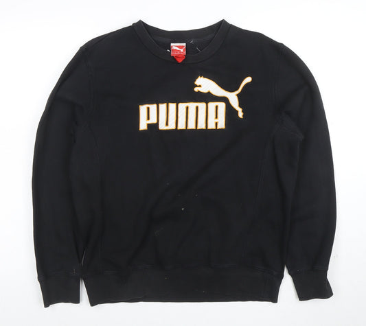 Puma Mens Black Medium Sweatshirt Crew Neck Logo Front Pullover