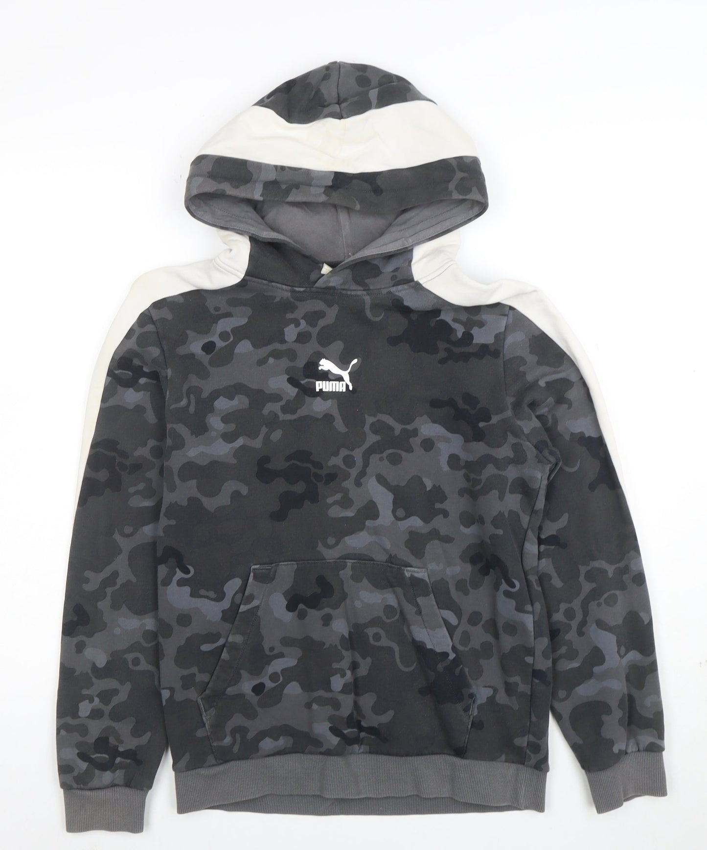 PUMA Boys Grey Camouflage Pullover Hoodie - Size 13-14 Years Cotton Blend