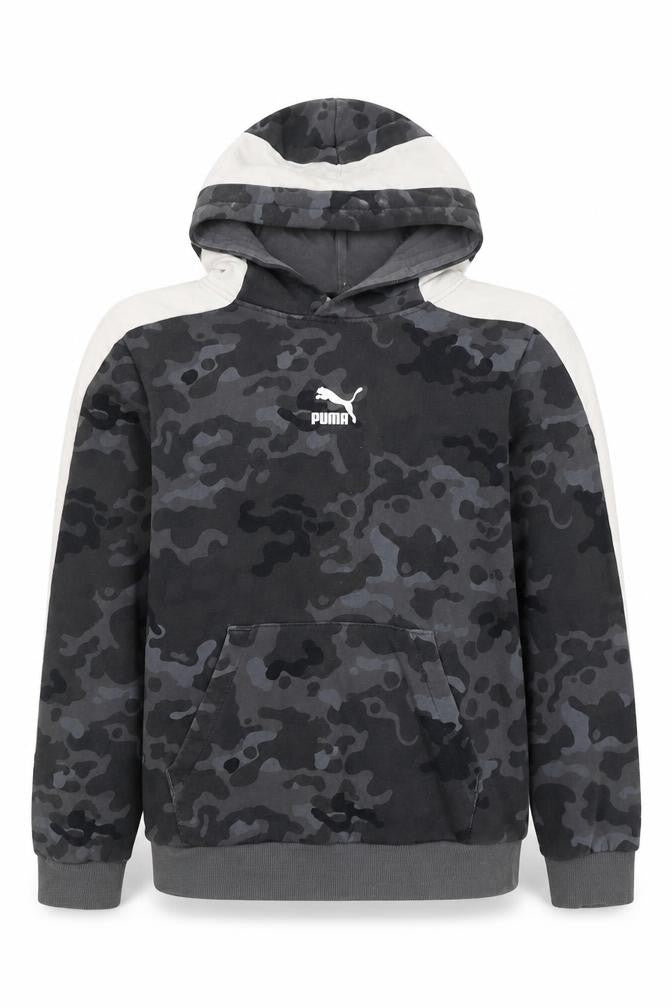 PUMA Boys Grey Camouflage Pullover Hoodie - Size 13-14 Years Cotton Blend