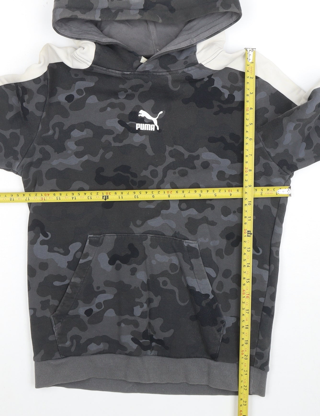 PUMA Boys Grey Camouflage Pullover Hoodie - Size 13-14 Years Cotton Blend