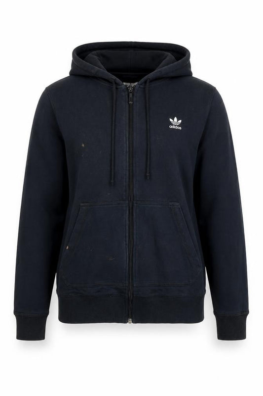 Adidas Women Black Full Zip Hoodie Size 14 M Cotton Blend Sportswear