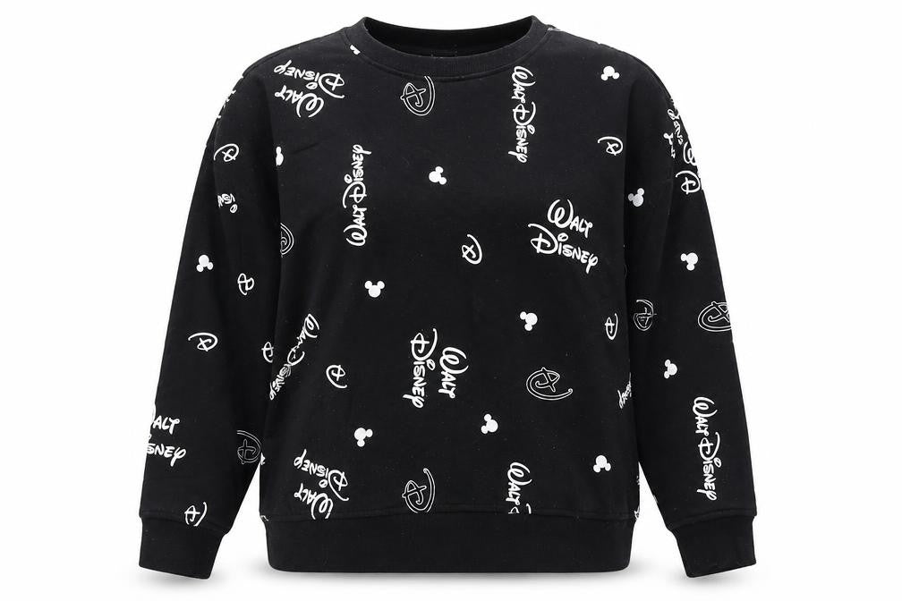 Disney Womens Black L Sweatshirt Walt Disney Logo Print Crew Neck