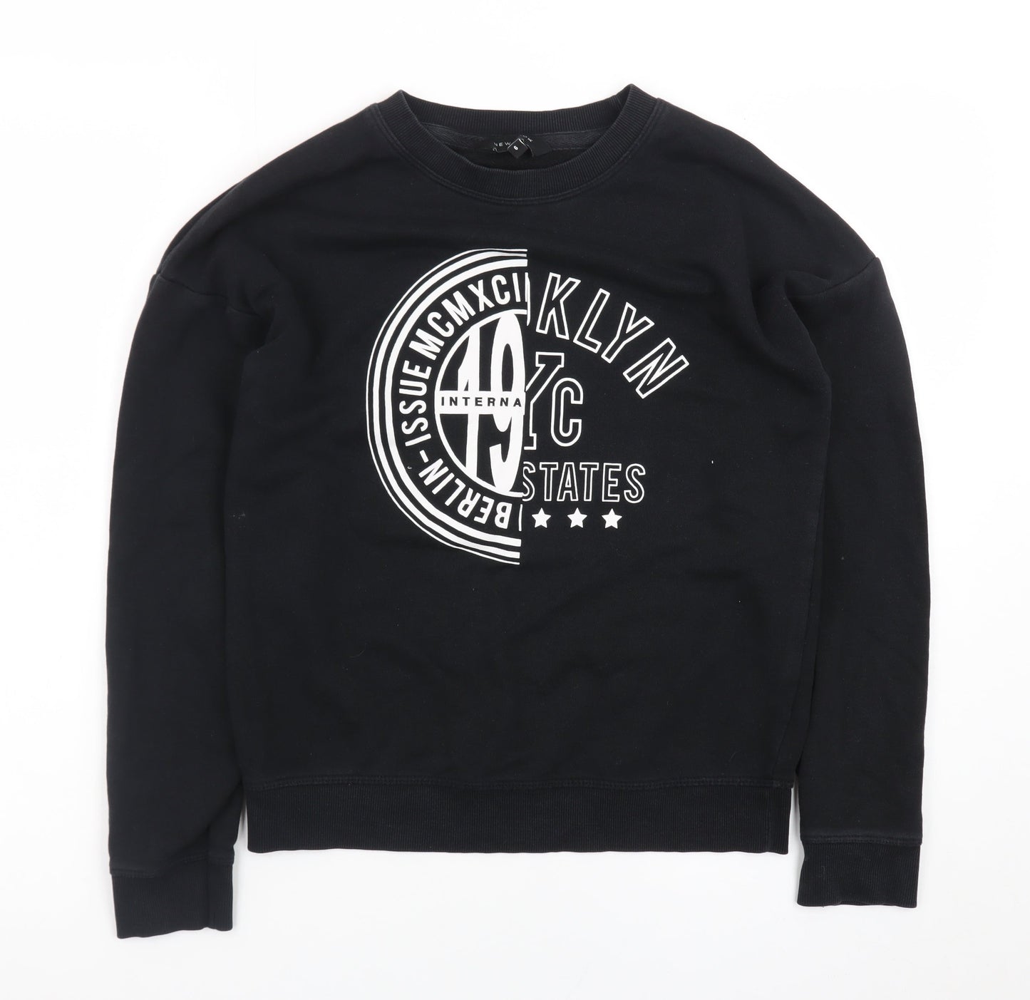 New Look Women's Black Graphic Crew Neck Sweatshirt Size 6