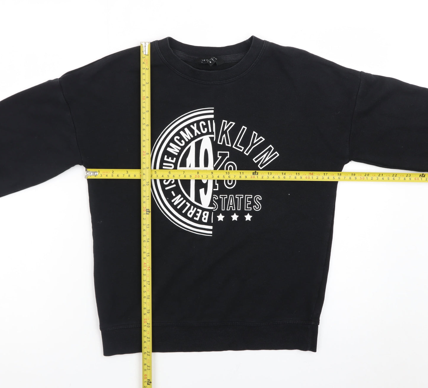New Look Women's Black Graphic Crew Neck Sweatshirt Size 6