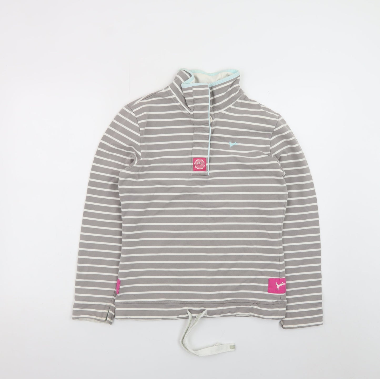 Joules Women Grey Striped 1/4 Zip Sweatshirt Size 10 Cotton Blend