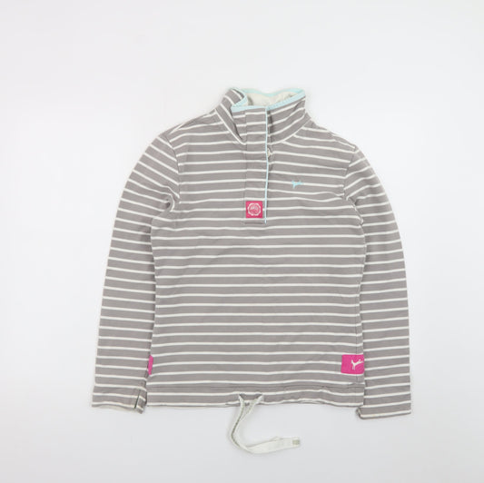 Joules Women Grey Striped 1/4 Zip Sweatshirt Size 10 Cotton Blend