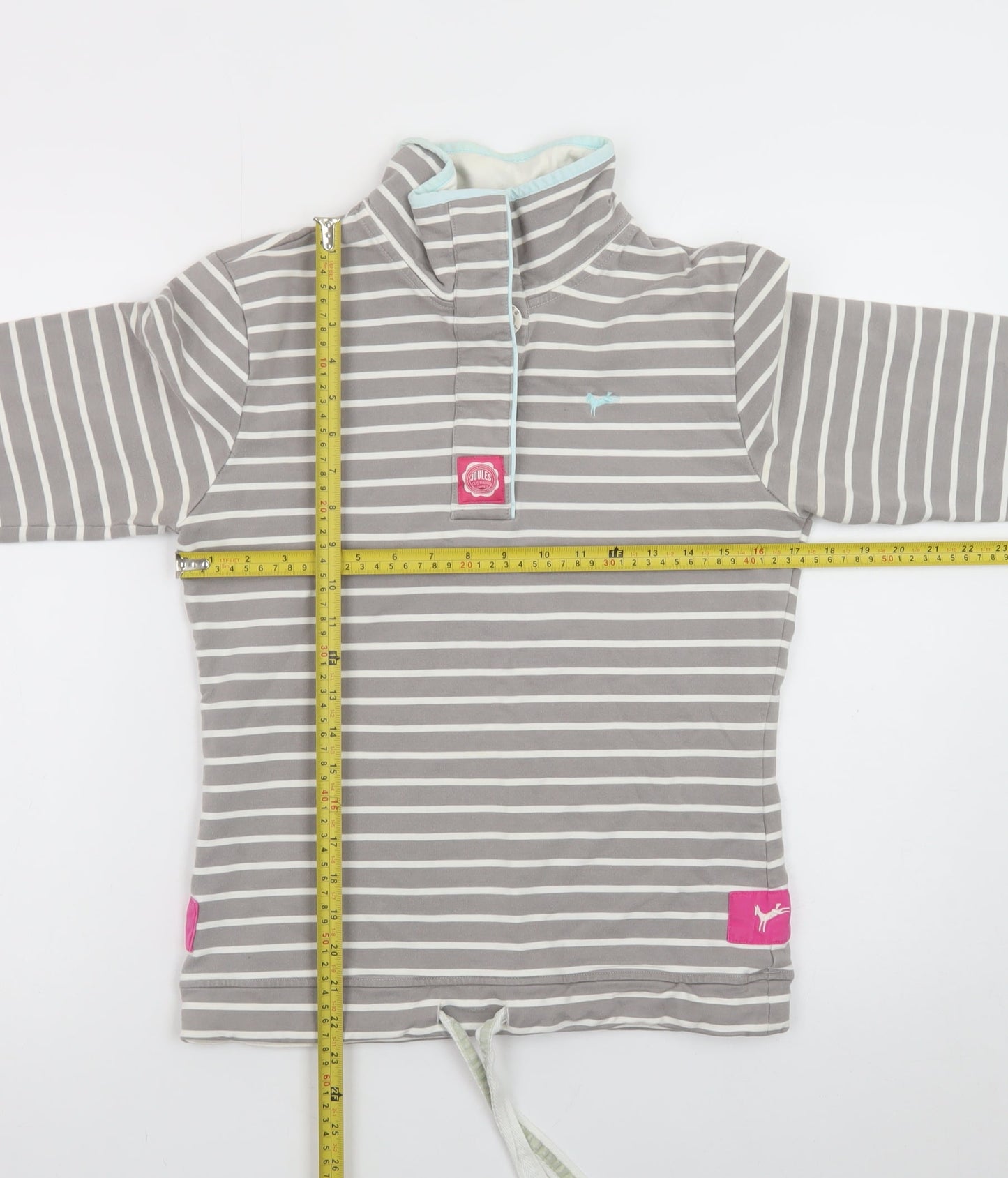 Joules Women Grey Striped 1/4 Zip Sweatshirt Size 10 Cotton Blend