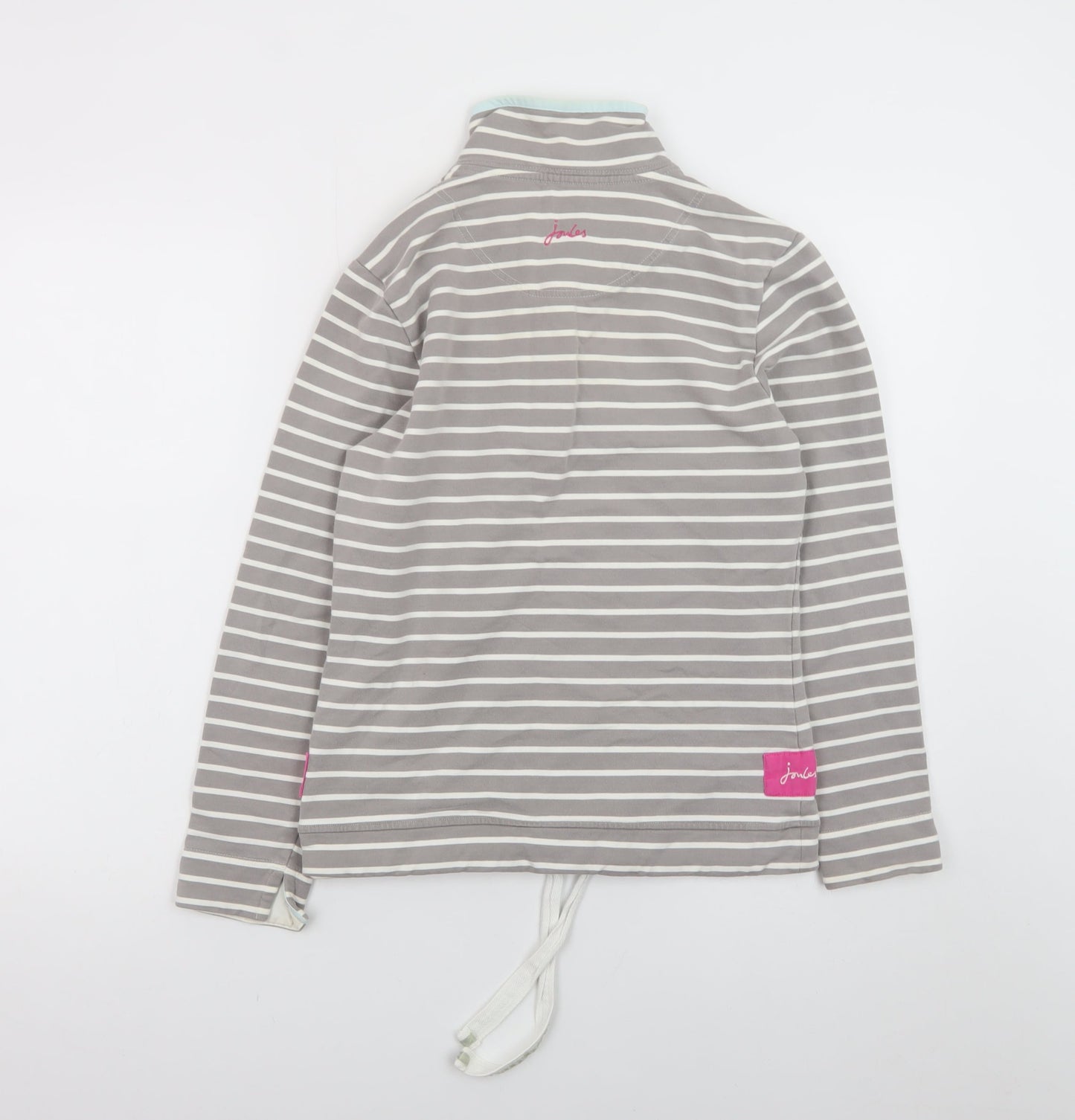 Joules Women Grey Striped 1/4 Zip Sweatshirt Size 10 Cotton Blend