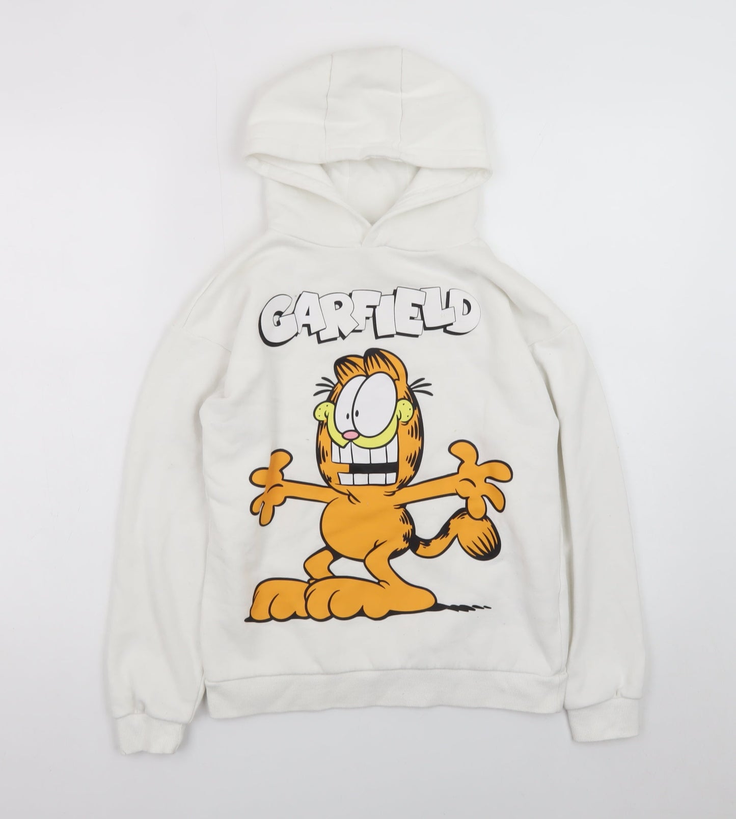 Garfield Boys White Pullover Hoodie 10-11 Years Cartoon Graphic Fleece