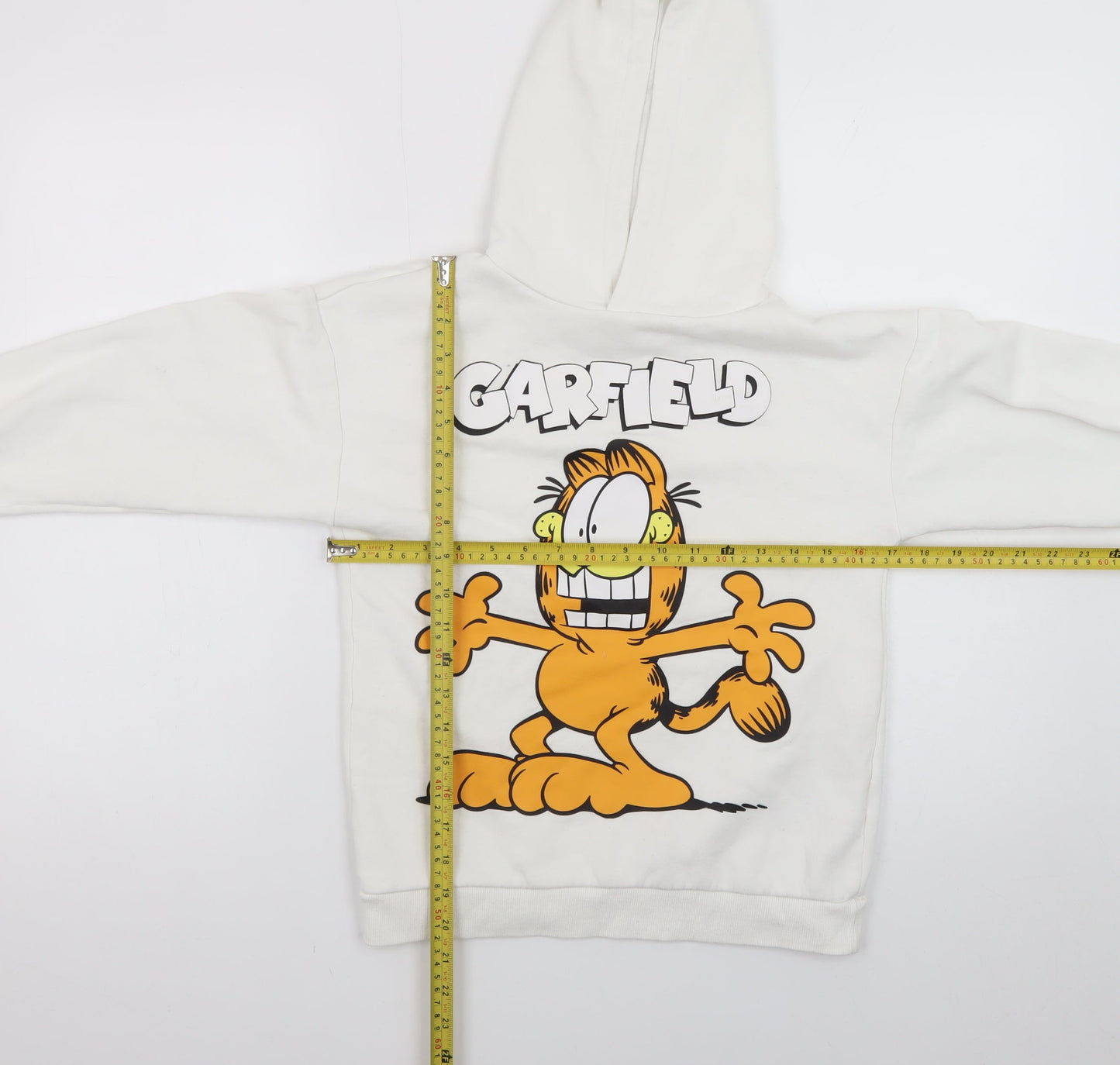 Garfield Boys White Pullover Hoodie 10-11 Years Cartoon Graphic Fleece